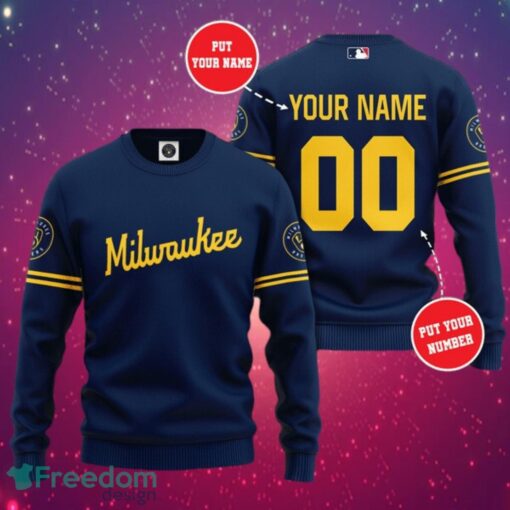 MLB Milwaukee Brewers Logo Design Simple Dark Sweatshirt Custom Name And Number Sweatshirt 3D Product Photo 1