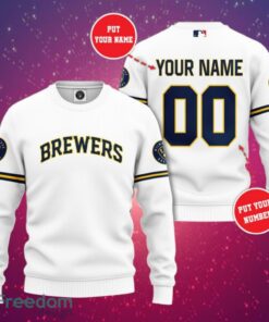 MLB Milwaukee Brewers Logo Design Simple White Sweatshirt Custom Name And Number Sweatshirt