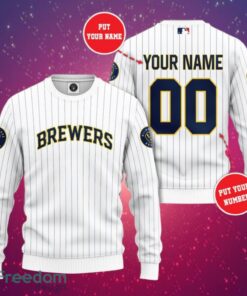 MLB Milwaukee Brewers Logo Design Simple White Sweatshirt Custom Name And Number Sweatshirt 3D