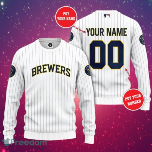 MLB Milwaukee Brewers Logo Design Simple White Sweatshirt Custom Name And Number Sweatshirt 3D Product Photo 1