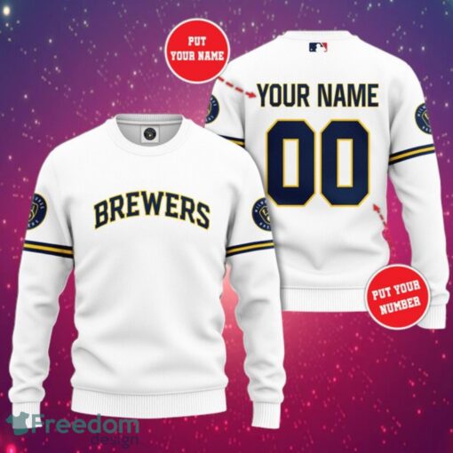 MLB Milwaukee Brewers Logo Design Simple White Sweatshirt Custom Name And Number Sweatshirt Product Photo 1