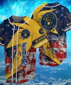 MLB Milwaukee Brewers Logo Design US Flag Gifts Baseball Jersey Shirt Full Print