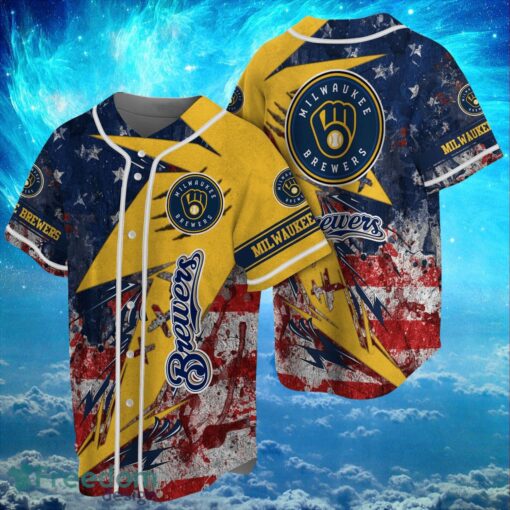 MLB Milwaukee Brewers Logo Design US Flag Gifts Baseball Jersey Shirt Full Print Product Photo 1