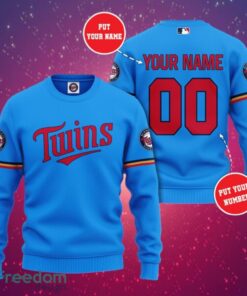 MLB Minnesota Twins Logo Design Simple Blue Sweatshirt Custom Name And Number Sweatshirt 3D