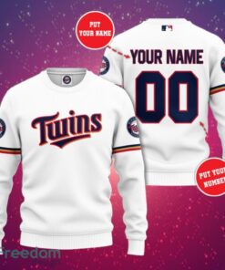 MLB Minnesota Twins Logo Design Simple White Sweatshirt Custom Name And Number Sweatshirt 3D