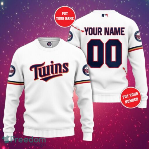 MLB Minnesota Twins Logo Design Simple White Sweatshirt Custom Name And Number Sweatshirt 3D Product Photo 1