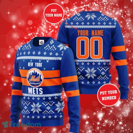 MLB New York Mets Logo Design Blue Sweatshirt Custom Name And Number Sweatshirt 3D Product Photo 1