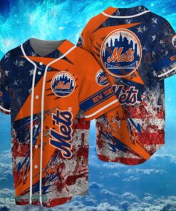 MLB New York Mets Logo Design US Flag Gifts Baseball Jersey Shirt Full Print