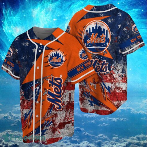 MLB New York Mets Logo Design US Flag Gifts Baseball Jersey Shirt Full Print Product Photo 1