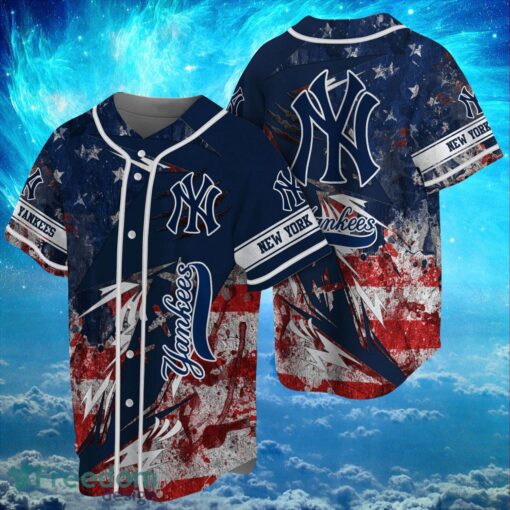 MLB Newyork Yankees Logo Design US Flag Gifts Baseball Jersey Shirt Full Print Product Photo 1