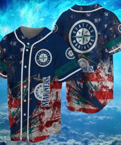 MLB Seattle Mariners Logo Design US Flag Gifts Baseball Jersey Shirt Full Print