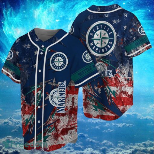 MLB Seattle Mariners Logo Design US Flag Gifts Baseball Jersey Shirt Full Print Product Photo 1