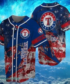 MLB Texas Rangers Logo Design US Flag Gifts Baseball Jersey Shirt Full Print