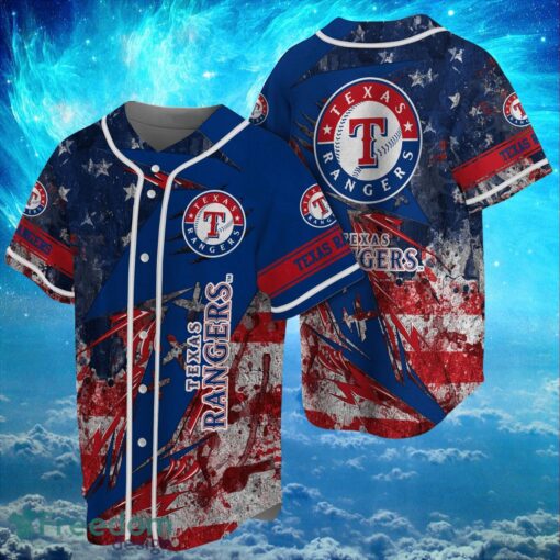 MLB Texas Rangers Logo Design US Flag Gifts Baseball Jersey Shirt Full Print Product Photo 1