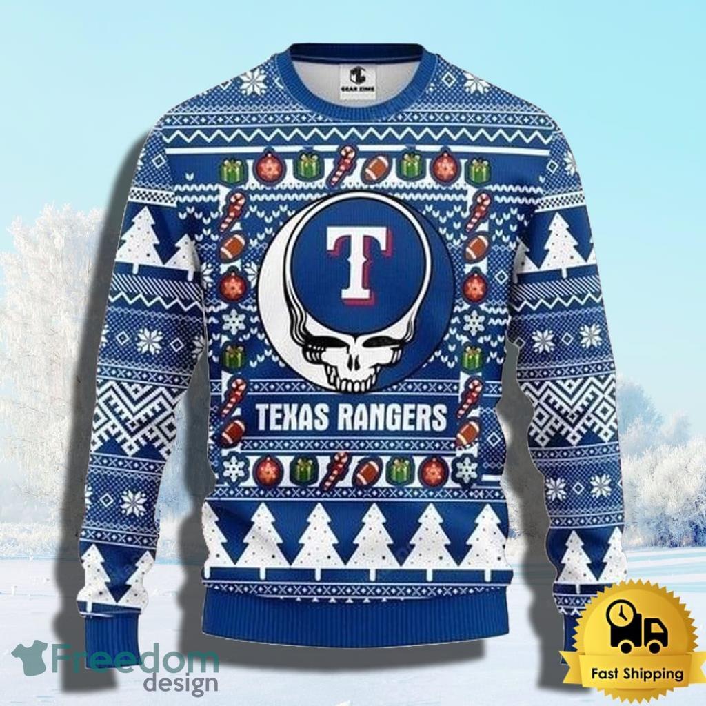 MLB Texas Rangers Ugly Christmas Sweater The Intelligence Of The Skull Unisex Sweater Gift image MLB Texas Rangers Ugly Christmas Sweater The Intelligence Of The Skull Unisex Sweater Gift Product Photo 1