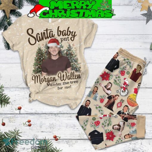 Morgan Wallen Santa Baby Christmas Tree Fleece Pajamas Set Christmas For Family - Morgan Wallen Santa Baby Christmas Tree Fleece Pajamas Set-1