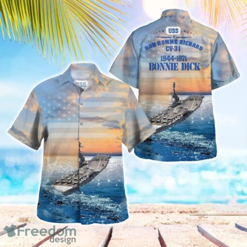 Navy USS Bon Homme Richard (CV-31) Essex-class aircraft carrier Beach Shirt For Team Product Photo 1