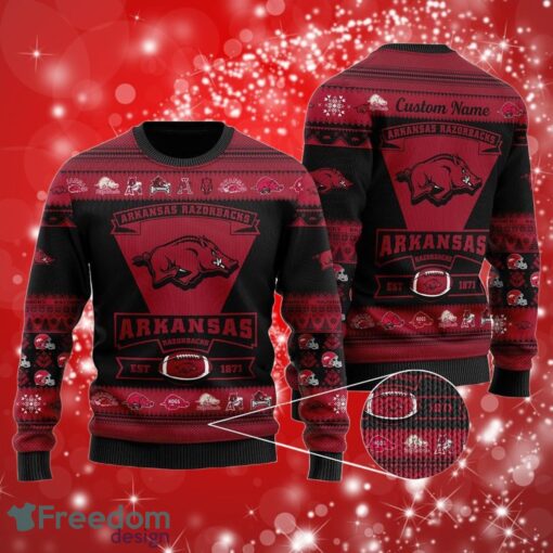 NCAA Arkansas Razorbacks Est 1871 Custom Name Dark Sweater Gifts Ugly Christmas Sweater Print Full Product Photo 1