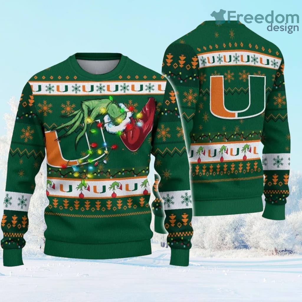 NCAA Miami Hurricanes Grinch Christmas Ugly Sweater Gift Christmas image NCAA Miami Hurricanes Grinch Christmas Ugly Sweater Gift Christmas Product Photo 1