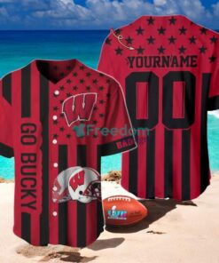NCAA Wisconsin Badgers Custom Name And Number Slogan Baseball Jersey Shirt NCAA Wisconsin Badgers Custom Name And Number Slogan Baseball Jersey Shirt