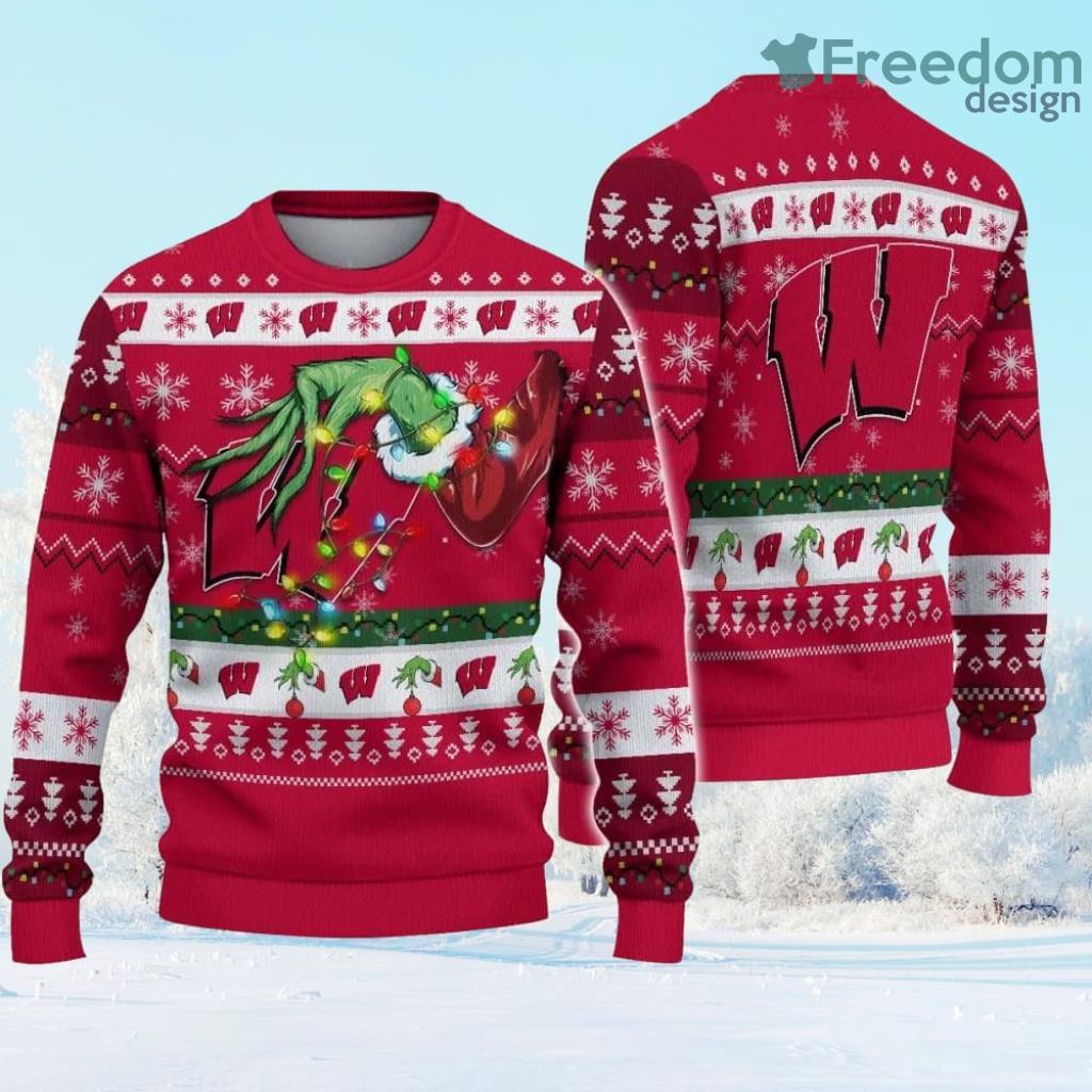 NCAA Wisconsin Badgers Grinch Christmas Ugly Sweater Gift Christmas image NCAA Wisconsin Badgers Grinch Christmas Ugly Sweater Gift Christmas Product Photo 1