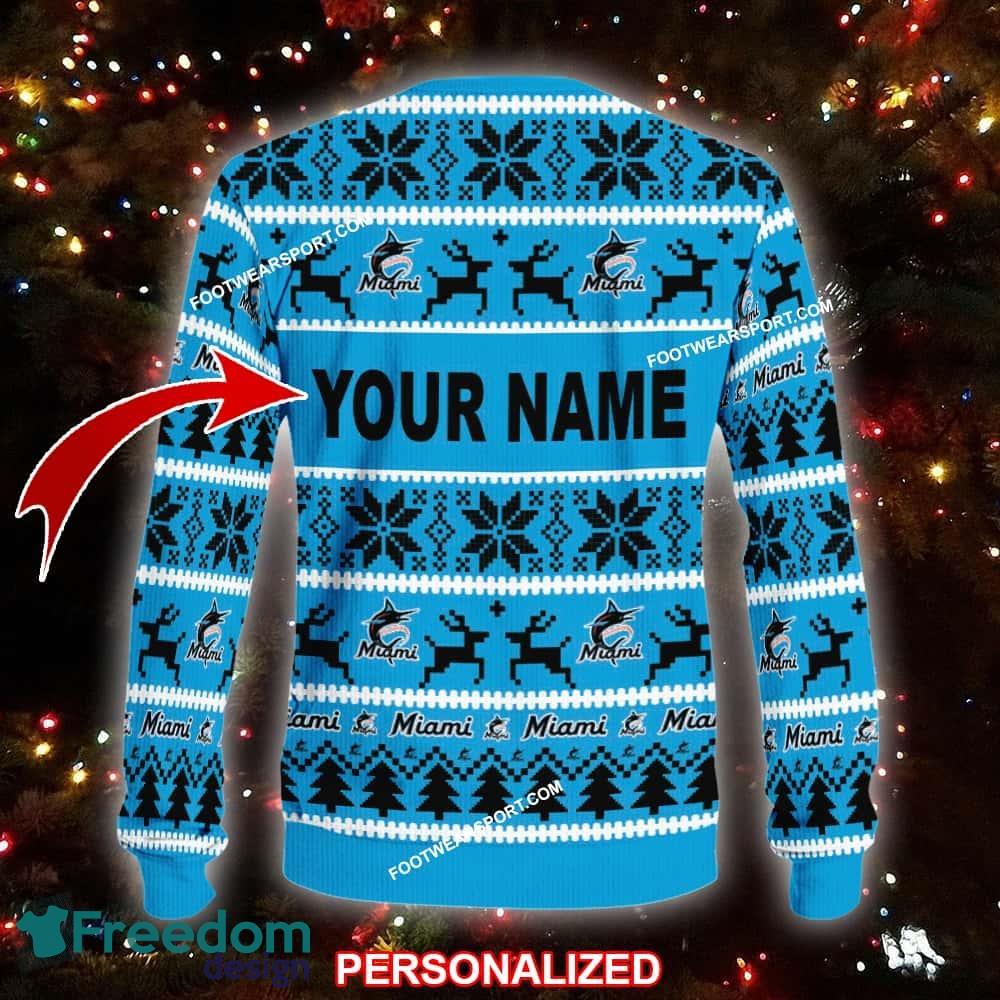 NEW Embroider Miami Marlins Ugly Christmas 3D Sweater Gift For Adult image NEW Embroider Miami Marlins Ugly Christmas 3D Sweater Gift For Adult - MLB Miami Marlins Ugly Christmas Sweater For Men And Women Photo 2