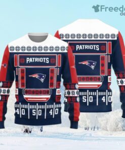 New England Patriots Logo Knitted Ball Snowfalke Pattern Ugly Christmas Sweater Gift Christmas
