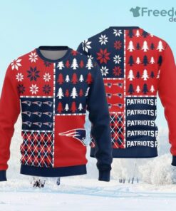 New England Patriots Logo Knitted Pine Trees Pattern Ugly Christmas Sweater Gift Christmas