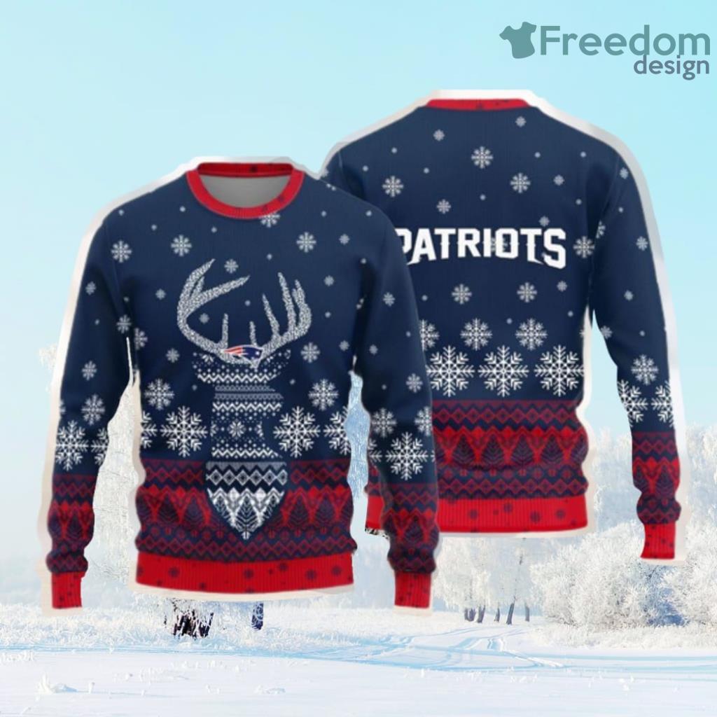 New England Patriots Logo Knitted Reindeer Ugly Christmas Sweater Gift Christmas image New England Patriots Logo Knitted Reindeer Ugly Christmas Sweater Gift Christmas Product Photo 1