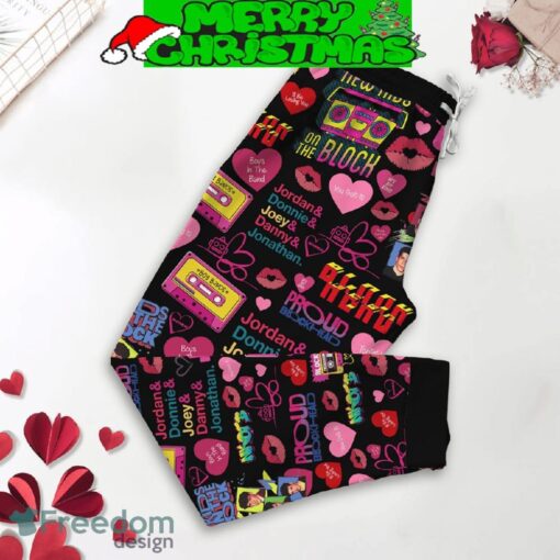 New Kids On The Block NKOTB Valentine Black Fleece Pajamas Set Full Print Christmas For Women - New Kids On The Block NKOTB Valentine Black Fleece Pajamas Set-3