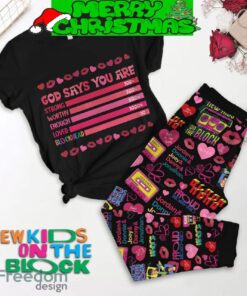 New Kids On The Block NKOTB Valentine Black Fleece Pajamas Set Full Print Christmas For Women - New Kids On The Block NKOTB Valentine Black Fleece Pajamas Set-1