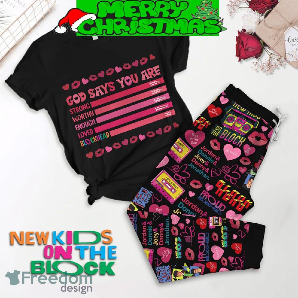 New Kids On The Block NKOTB Valentine Black Fleece Pajamas Set Full Print Christmas For Women - New Kids On The Block NKOTB Valentine Black Fleece Pajamas Set-1