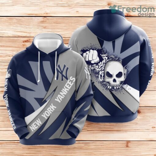 New York Yankees Skull Punch All Over Print 3D Hoodie Gray Cobalt Product Photo 1