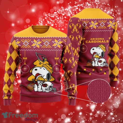 NFL Arizona Cardinals Funny Charlie Brown Peanuts Snoopy Christmas Yellow Red Sweater Full Over Print Gifts Christmas 3D Sweater Shirt Product Photo 1