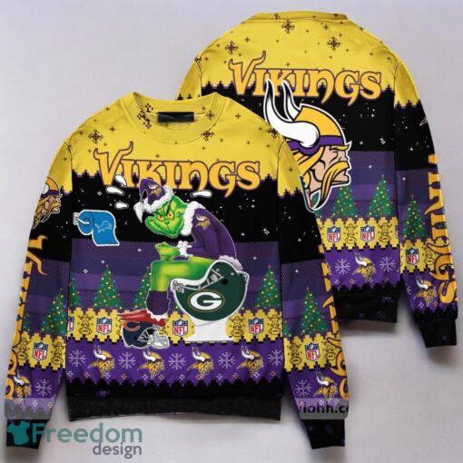 NFL Grinch Minnesota Vikings Custom Ugly Christmas Sweater 3D Printed Christmas Gift Product Photo 1