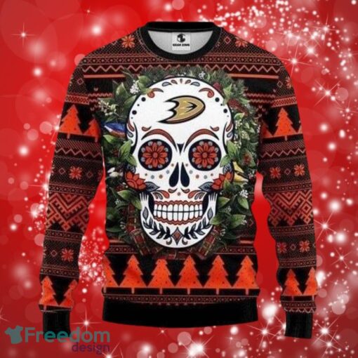 NHL Anaheim Ducks Skull Flower Christmas Full Over Print Gifts Christmas 3D Sweater Shirt Product Photo 1