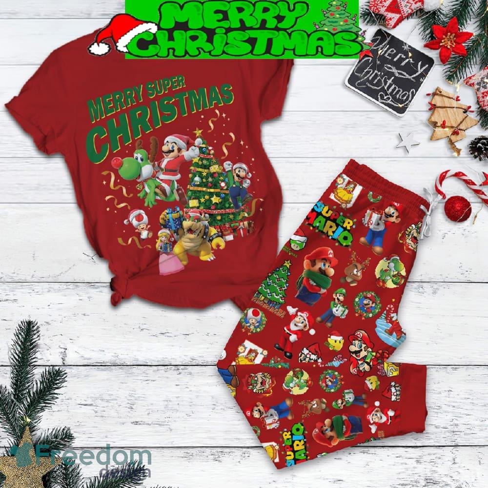 Nintendo Super Mario Merry Super Christmas Santa Mario Christmas Tree Pajamas Set Full Print Christmas For Women - Nintendo Super Mario Merry Super Christmas Santa Mario Christmas Tree Pajamas Set-1