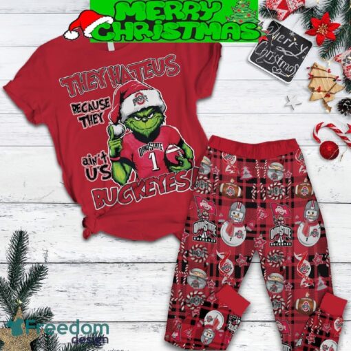 Ohio State Buckeyes Grinch Hate Us Christmas Fleece Pajamas Set Gift Family - Ohio State Buckeyes Grinch Hate Us Christmas Fleece Pajamas Set-2