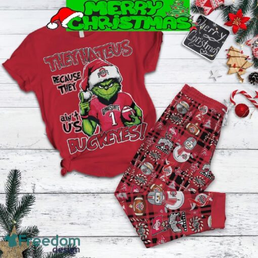 Ohio State Buckeyes Grinch Hate Us Christmas Fleece Pajamas Set Gift Family - Ohio State Buckeyes Grinch Hate Us Christmas Fleece Pajamas Set-1