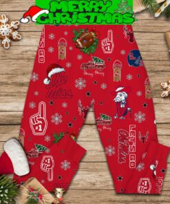 Ole Miss Rebels Gosh Almighty Snowman University of Mississippi Hotty Toddy Gosh Almighty Snowman Fleece Pajama Sets Men Women For Fans - 070824-100705