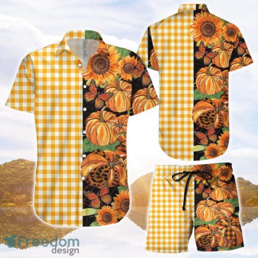 Orange Pumpkin Shirt Halloween Pumpkins Plaid Pattern 3D Printing Hawaiian Shirt Pumpkin Gift Ideas Product Photo 1