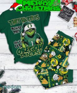 Oregon Ducks Grinch Hate Us Christmas Fleece Pajamas Set Gift Family - Oregon Ducks Grinch Hate Us Christmas Fleece Pajamas Set-3