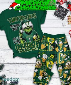 Oregon Ducks Grinch Hate Us Christmas Fleece Pajamas Set Gift Family - Oregon Ducks Grinch Hate Us Christmas Fleece Pajamas Set-1