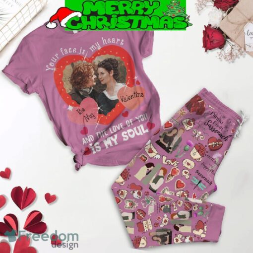 Outlander Happy Valentine Pink Fleece Pajamas Set Full Print Christmas For Women - Outlander Happy Valentine Pink Fleece Pajamas Set-1