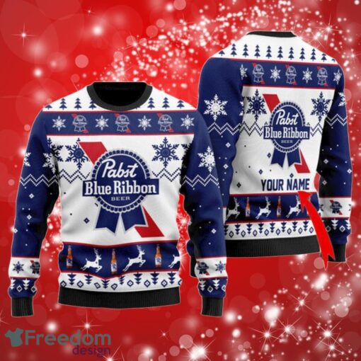 Pabst Blue Ribbon Custom Name Gifts Christmas Ugly Sweater 3D Product Photo 1