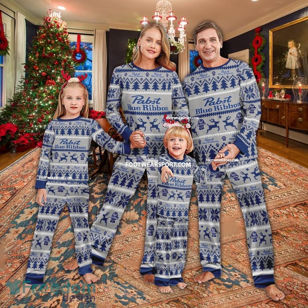 Pabst Blue Ribbon Ugly Christmas Pajamas Set Family - Pabst Blue Ribbon Ugly Christmas Pajamas Set Family