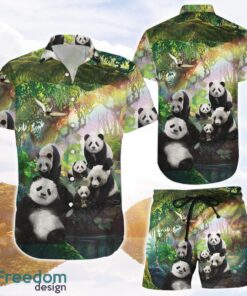 Panda Bear Shirt Family Panda In The Green Forest Hawaiian Shirt and Shorts Gift For Panda Lovers