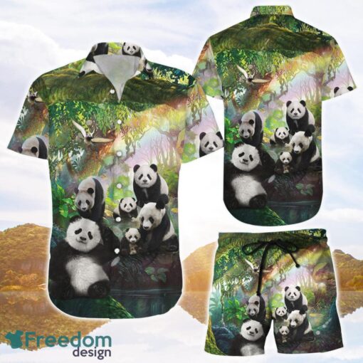 Panda Bear Shirt Family Panda In The Green Forest Hawaiian Shirt and Shorts Gift For Panda Lovers Product Photo 1