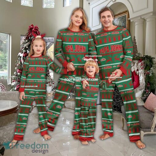 Papa John's Pizza Logo Pattern Ugly Christmas Family Pajamas Set - Papa John's Pizza Logo Pattern Ugly Christmas Family Pajamas Set