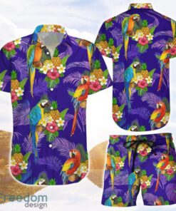 Parrots Hawaiian Shirt Parrots Palmshadow On Purple Background Button Down Shirts Hawaii Gift